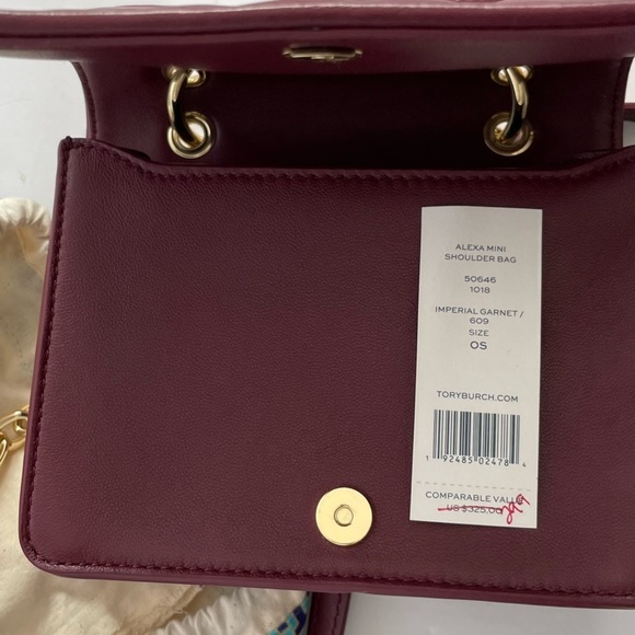 Tory Burch Alexa Quilted Mini Imperial Garnet Leather Shoulder Bag chain strap - Picture 4 of 10